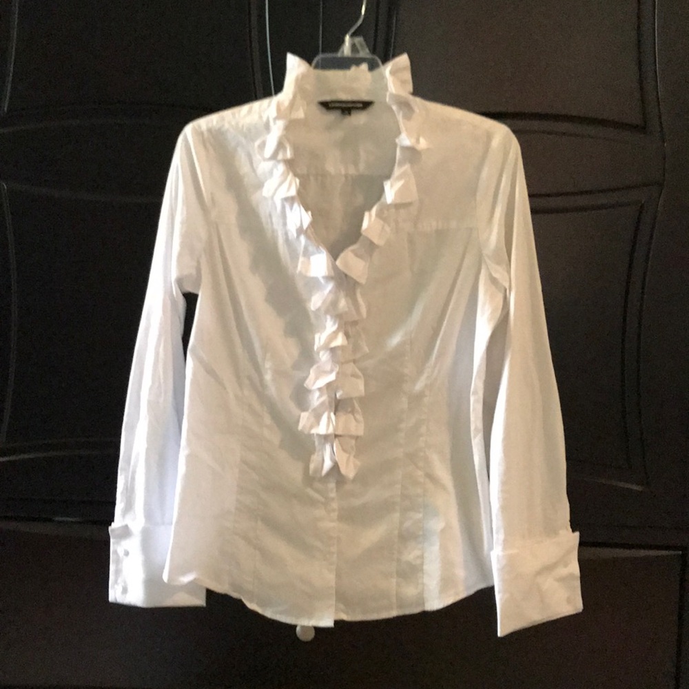 COPY - White ruffled blouse button down shirt Exp…